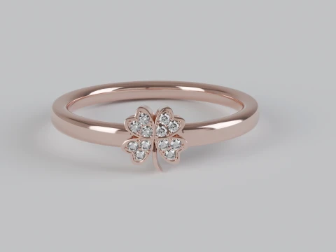 Modelo imprimible STL de anillo de diamantes con hoja de tr&eacute;bol Modelo de impresión 3D