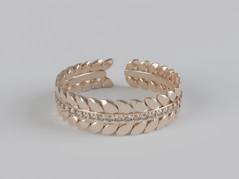 Modelo imprimible de anillo de eternidad con diamantes y hojas inspirado en la naturaleza Modelo de impresión 3D