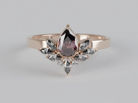 Pear Cut Gemstone Floral Engagement Ring 3D Print Model