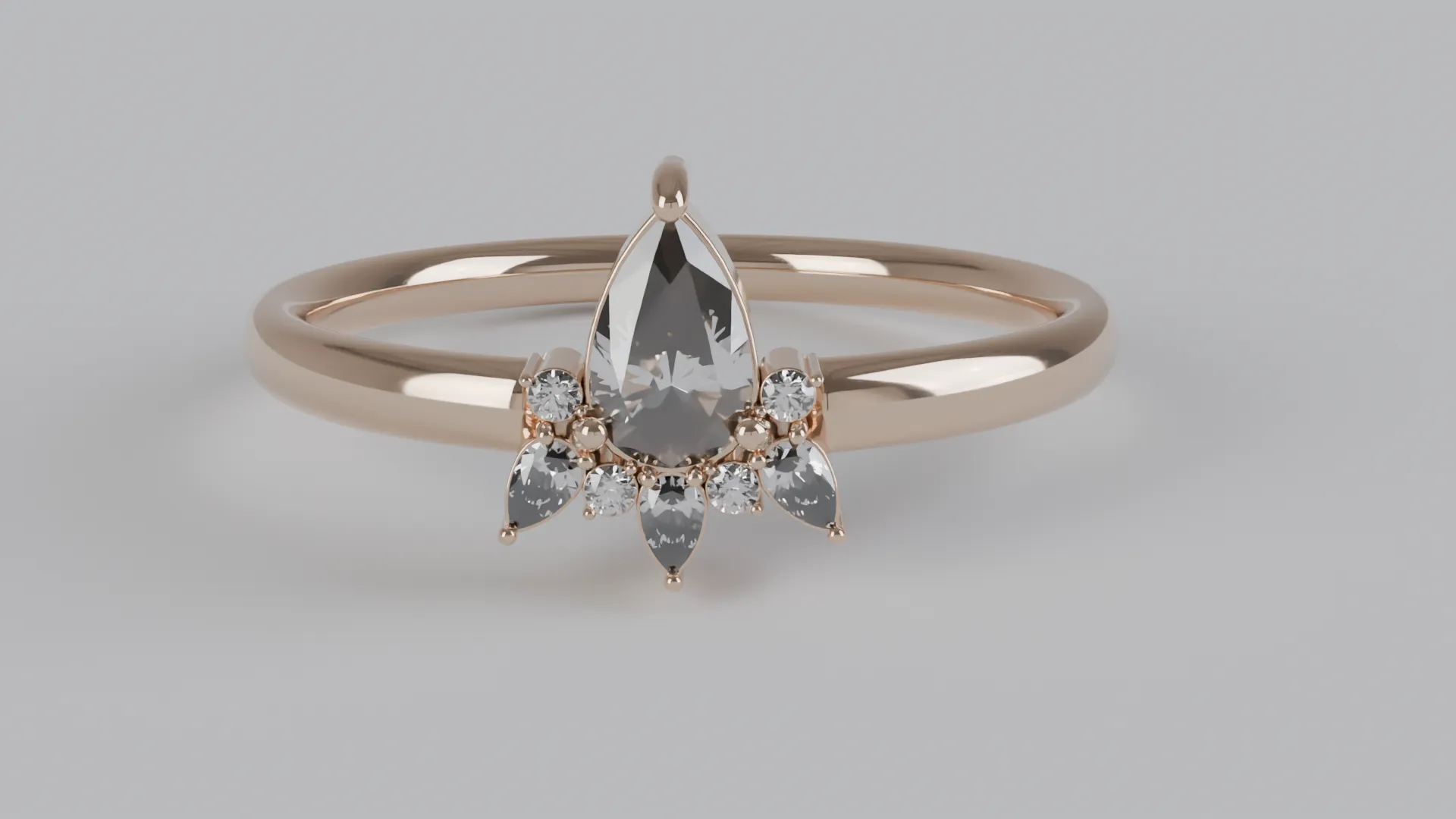 Pear Cut Diamond Floral Engagement Ring 3D Printable Jewelry Model 3D Print Model .c4d .max .obj .3ds .fbx .stl .blend 