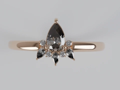 Pear Cut Diamond Floral Engagement Ring 3D Printable Jewelry Model 3D Print Model