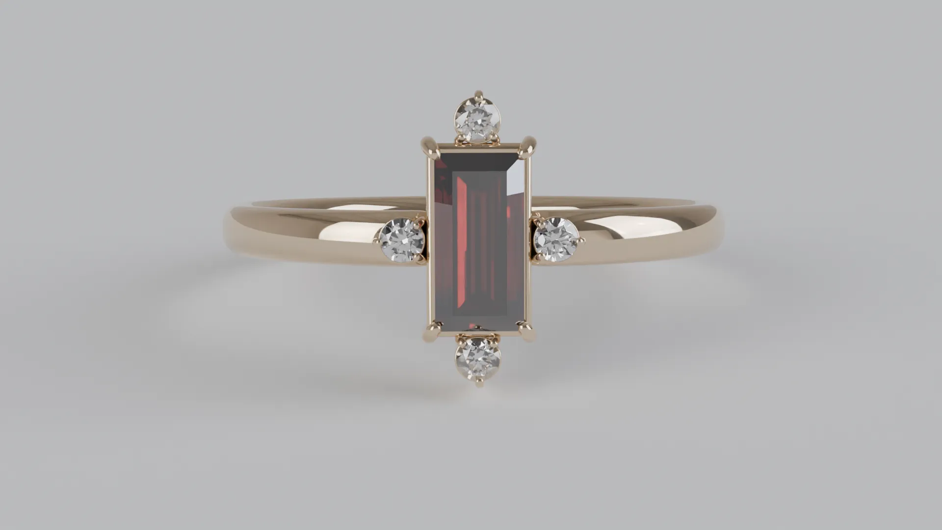 Baguette Cut Red Gemstone Ring with Diamond Accents 3D Printable Jewelry Model 3D Print Model .c4d .max .obj .3ds .fbx .stl .blend 