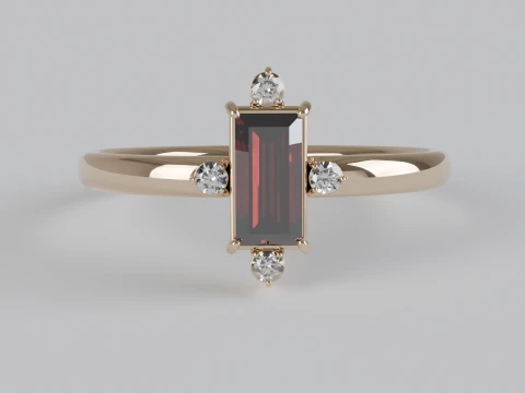 Baguette Cut Red Gemstone Ring with Diamond Accents 3D Printable Jewelry Model 3D Принт Модель