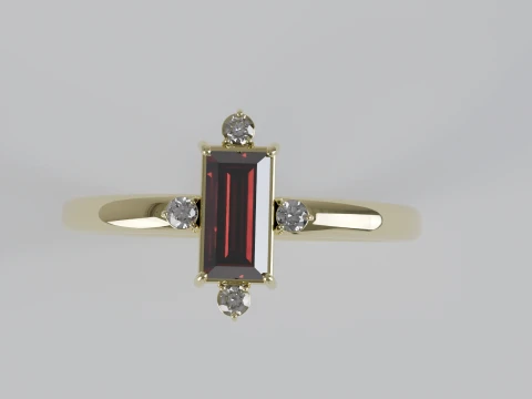 Baguette Cut Red Gemstone Ring with Diamond Accents 3D Printable Jewelry Model 3D Print Model