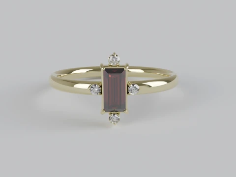 Baguette Cut Red Gemstone Ring with Diamond Accents 3D Printable Jewelry Model 3D Print Model