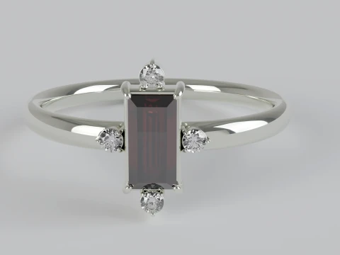Baguette Cut Red Gemstone Ring with Diamond Accents 3D Printable Jewelry Model 3D Print Model