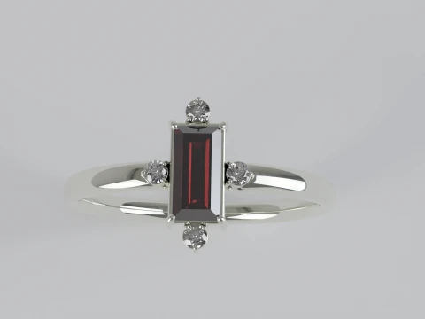 Baguette Cut Red Gemstone Ring with Diamond Accents 3D Printable Jewelry Model 3D Print Model