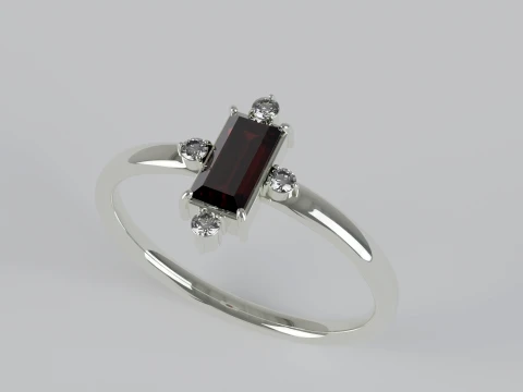 Baguette Cut Red Gemstone Ring with Diamond Accents 3D Printable Jewelry Model 3D Print Model