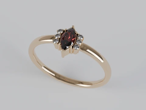 Marquise and Diamond Side Stone Ring 3D Print Model
