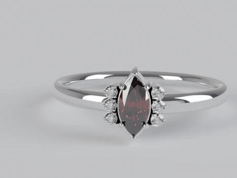 Marquise and Diamond Side Stone Ring 3D Print Model