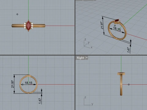 Marquise and Diamond Side Stone Ring 3D Print Model