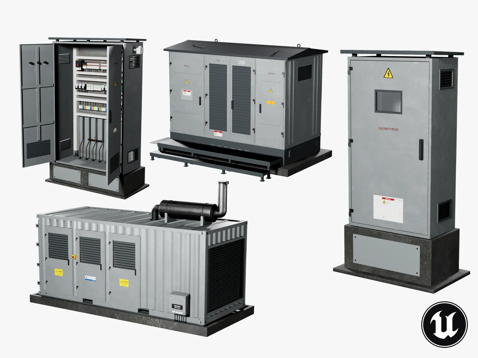 Electrical Utility Transformer Box Pack 3D Model .c4d .max .obj .3ds .fbx .stl .blend 