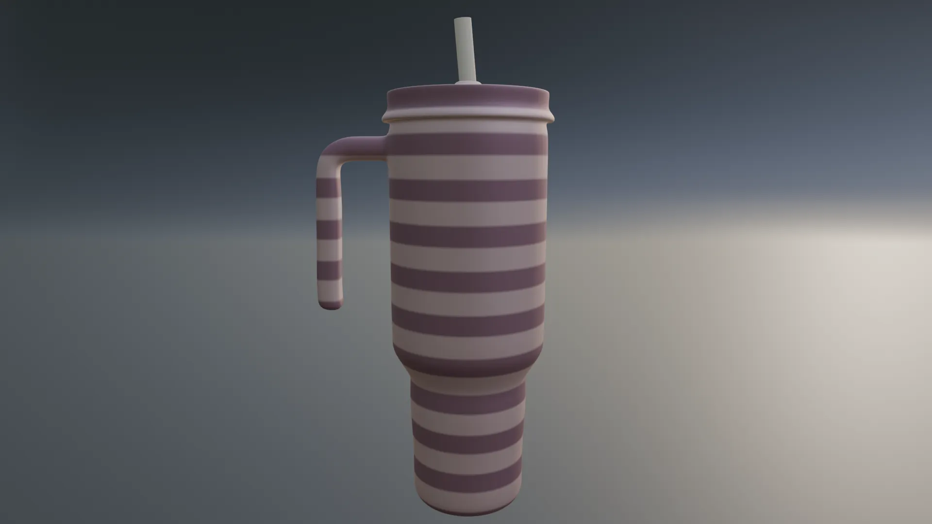 Stylized Striped Thermo Tumbler with Handle and Straw 3D Model .c4d .max .obj .3ds .fbx .stl .blend 