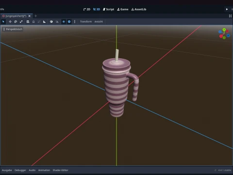 Stylized Striped Thermo Tumbler with Handle and Straw 3D Model