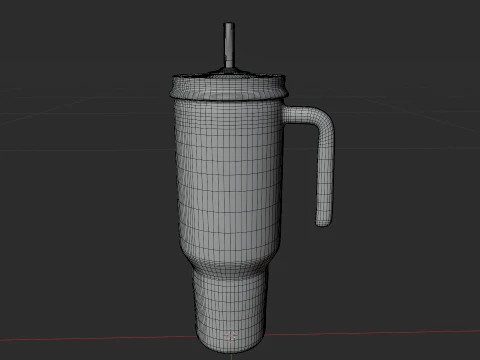 Stylized Striped Thermo Tumbler with Handle and Straw 3D Model