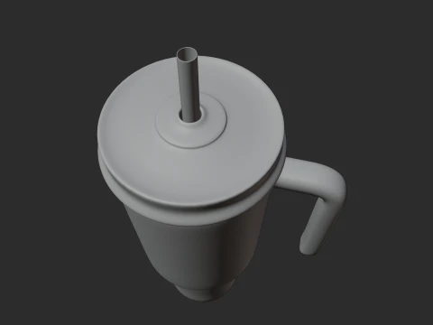 Stylized Striped Thermo Tumbler with Handle and Straw 3D Model