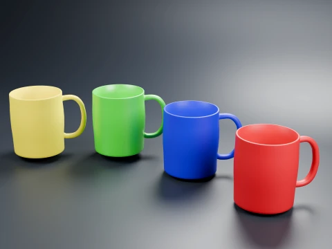 Ceramic Mug Set 4 Colorful Coffee Mugs 3D Model