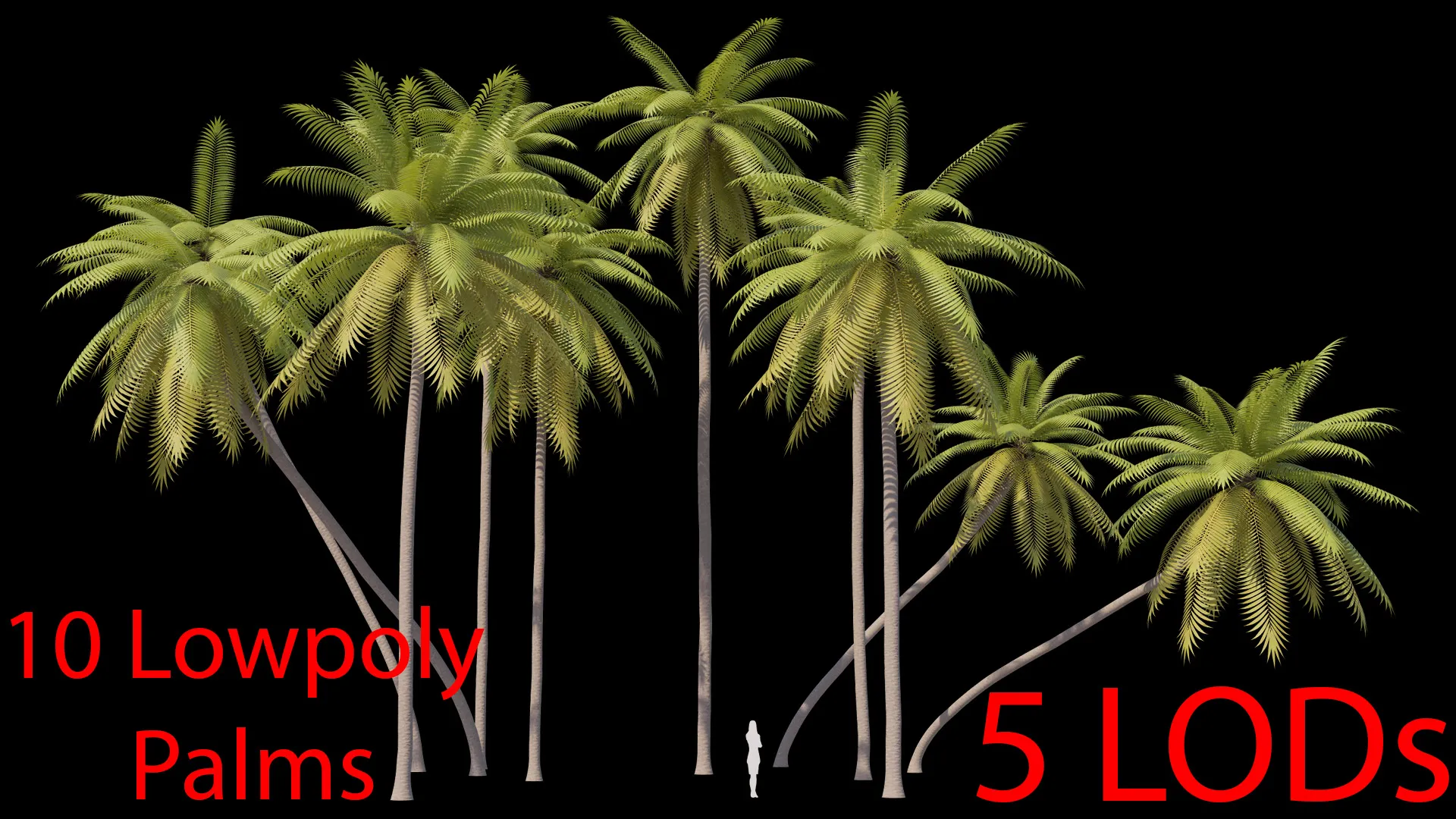 Palms Lowpoly Set 01 PBR with 5 LODs 3D Model .c4d .max .obj .3ds .fbx .stl .blend 