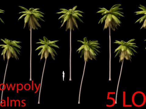 Conjunto Palms Low Poly 02 PBR com 5 KIDs Modelo 3D
