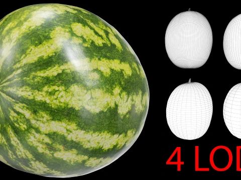 Watermelon 03 with 4 LODs PBR 3D Model