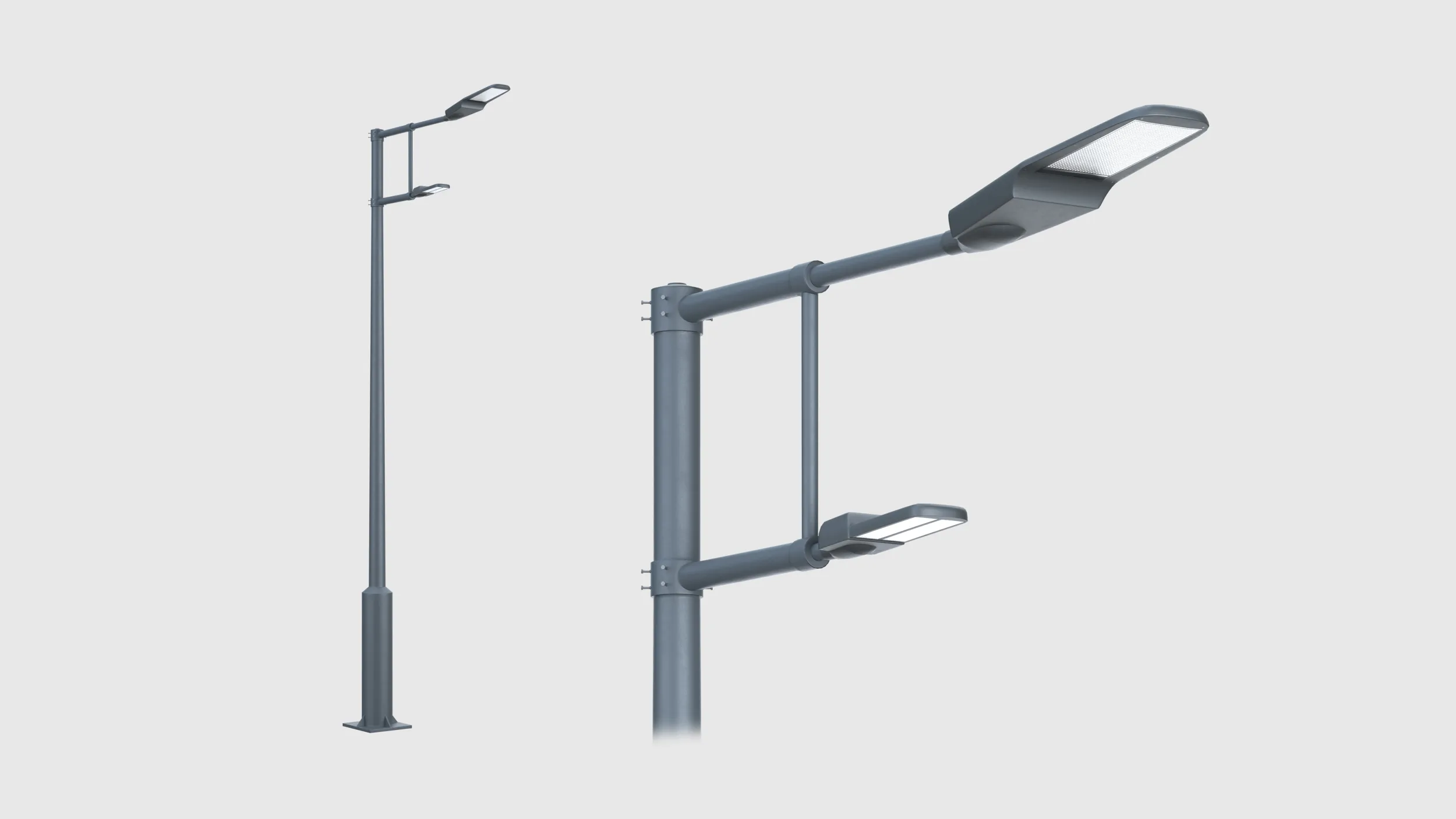 Modern Dual-Arm Street Light Pole 3D Model .c4d .max .obj .3ds .fbx .stl .blend 
