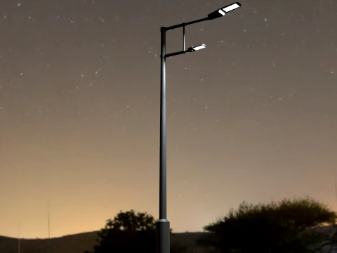 Modern Dual-Arm Street Light Pole 3D Model