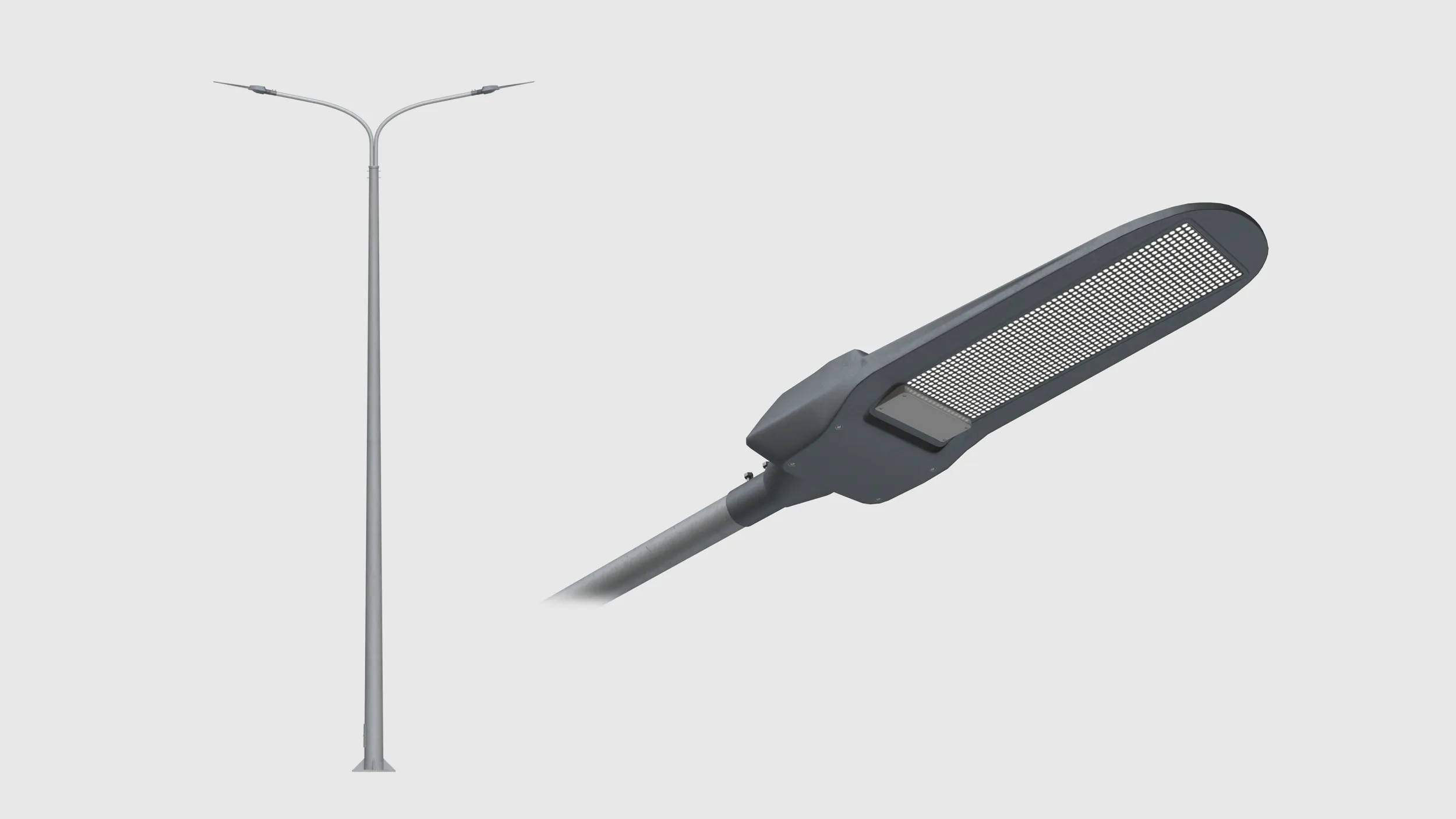 Double Arm LED Road Lighting Pole 3D Model .c4d .max .obj .3ds .fbx .stl .blend 
