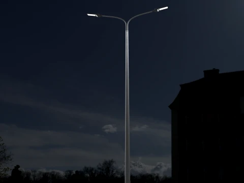 Double Arm LED Road Lighting Pole 3D Model