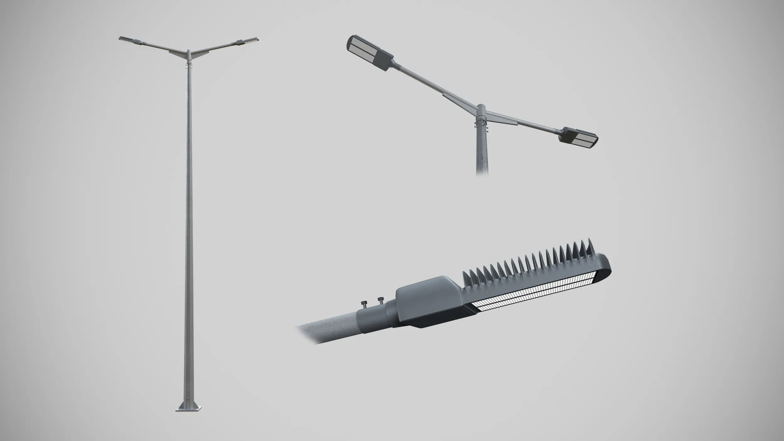 T-Shaped Double Arm Road LED Lighting Pole 3D Model .c4d .max .obj .3ds .fbx .stl .blend 