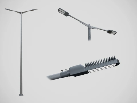 T-Shaped Double Arm Road LED Lighting Pole 3D Model
