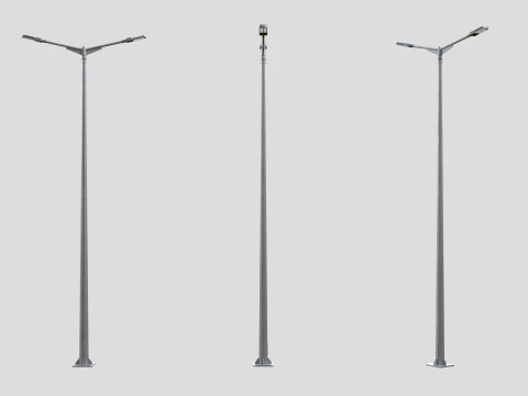T-Shaped Double Arm Road LED Lighting Pole 3D Model