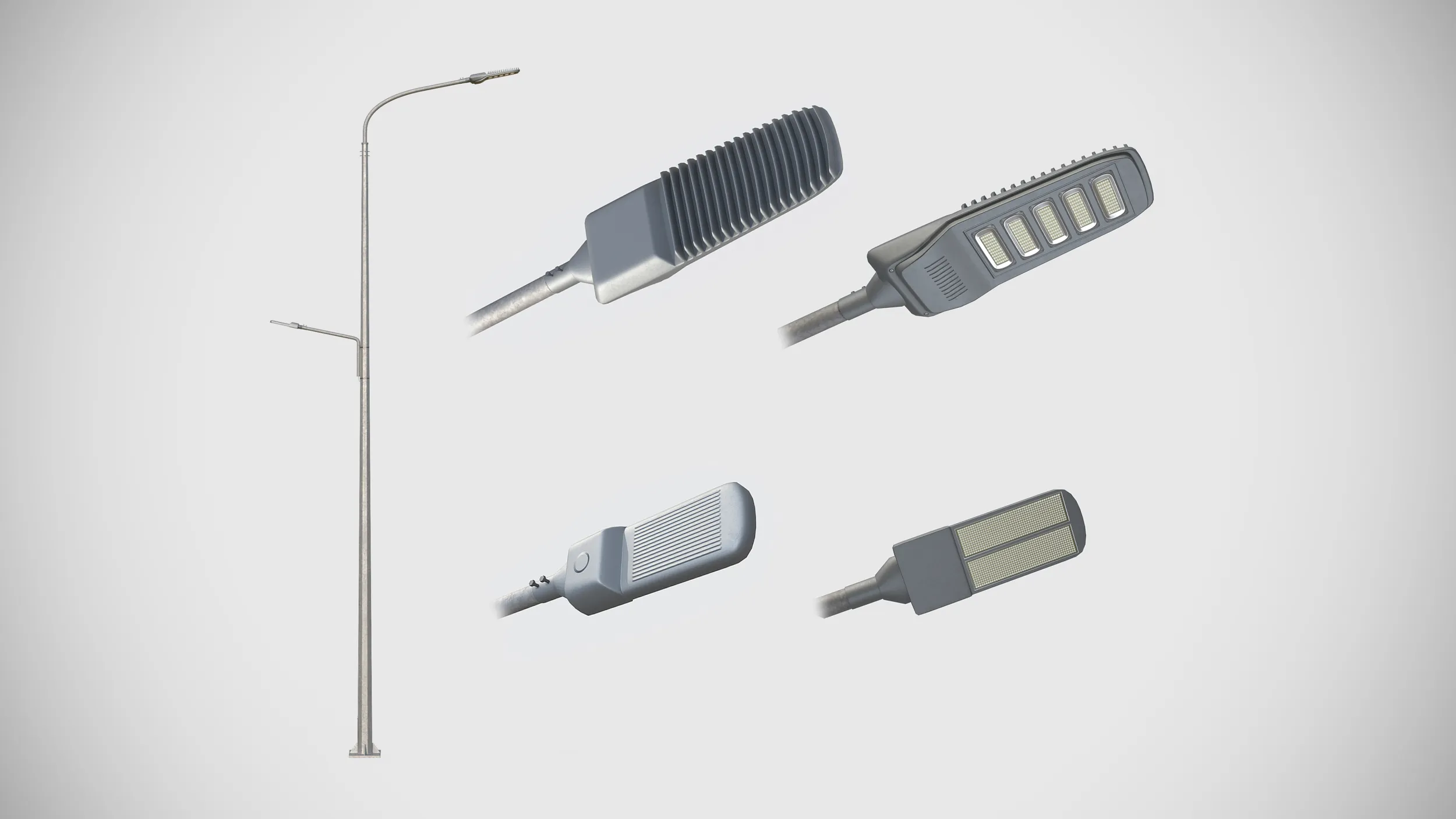 Dual Height Road LED Lighting Pole 3D Model .c4d .max .obj .3ds .fbx .stl .blend 