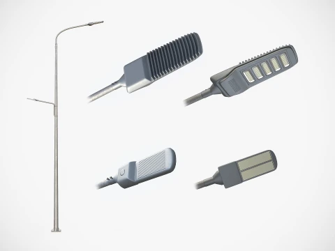 이중 높이 도로 LED 조명 기둥 3D 모델