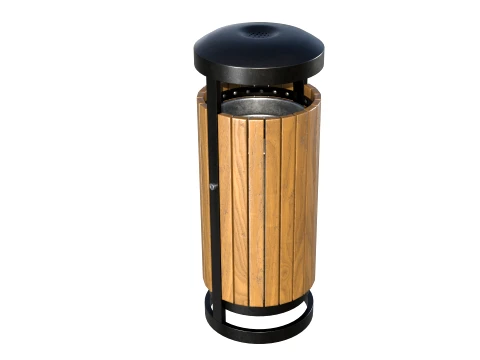 Wooden Slat Outdoor Litter Bin 3D Model