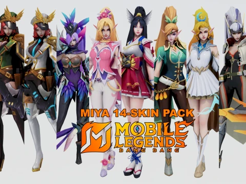 PAQUETE DE 14 PIELES DE MIYA - LEYENDAS M&Oacute;VILES BANG BANG Modelo 3D