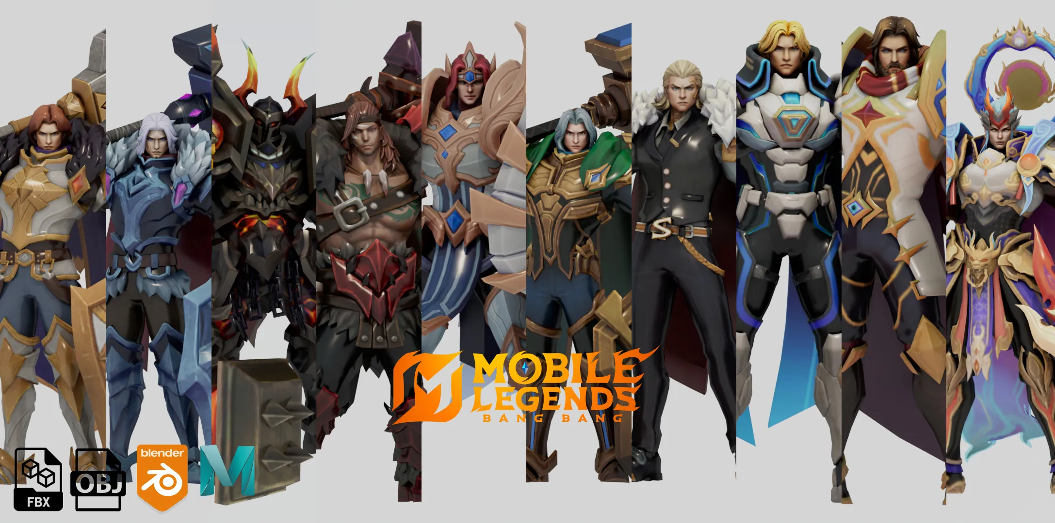 TIGREAL 10-SKIN PACK - MOBILE LEGENDS BANG BANG 3D Model .c4d .max .obj .3ds .fbx .stl .blend