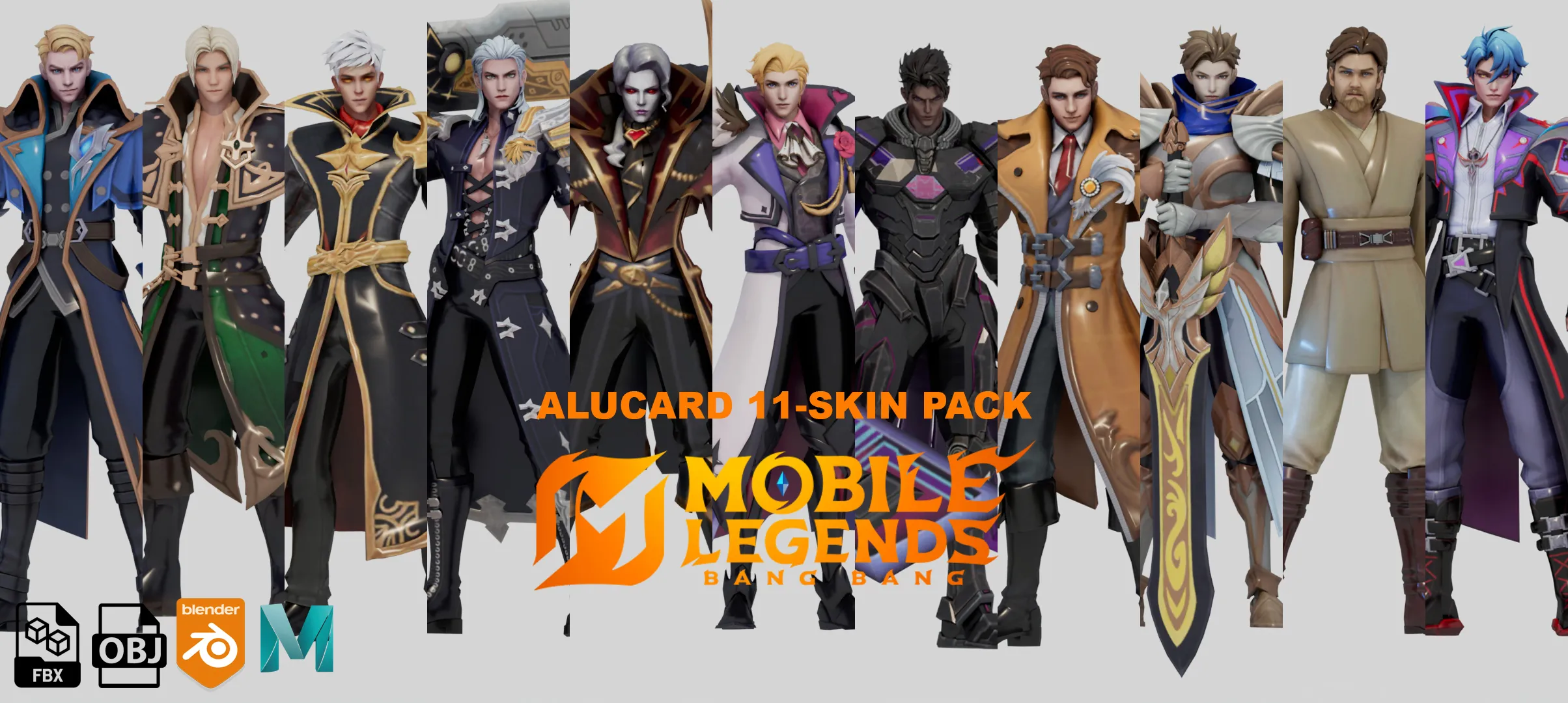ALUCARD 11-SKIN PACK - MOBILE LEGENDS BANG BANG 3D Model .c4d .max .obj .3ds .fbx .stl .blend