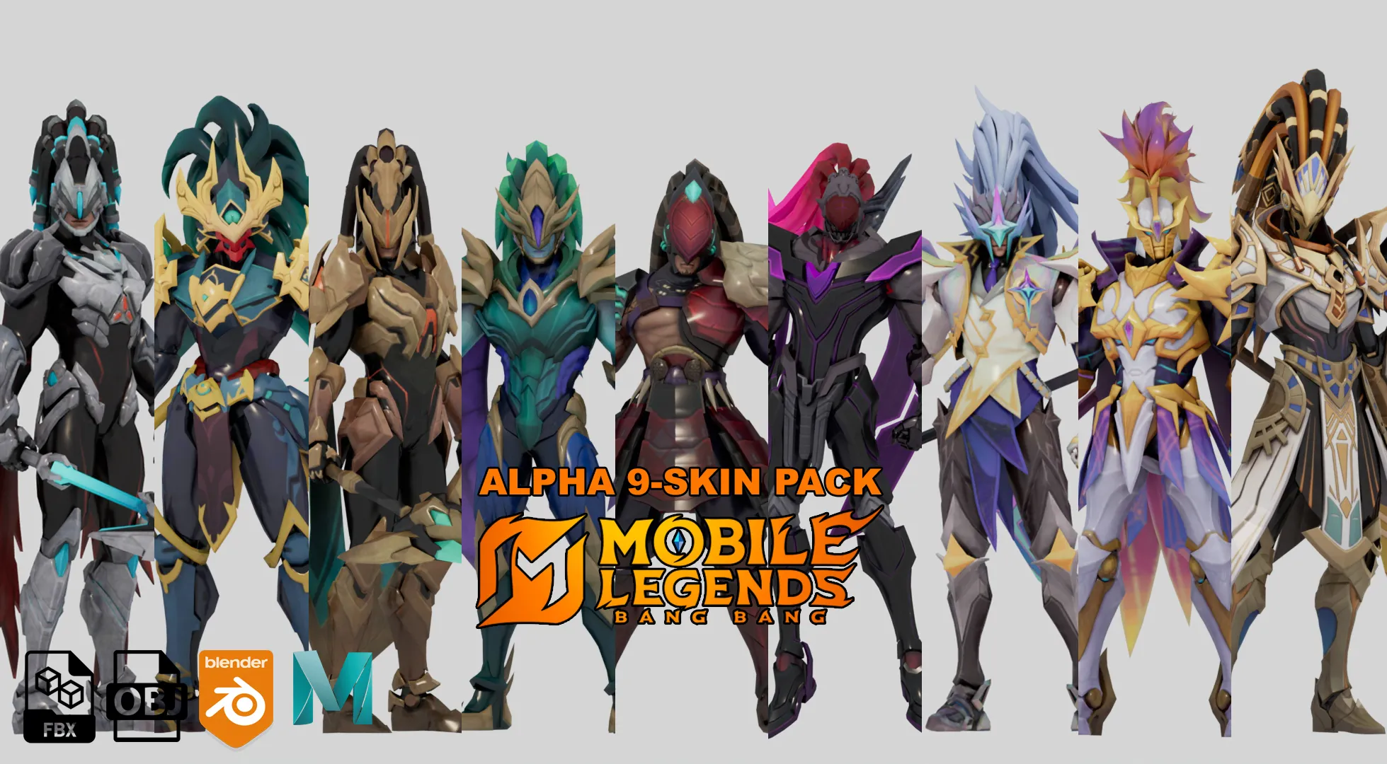 ALPHA 9-SKIN PACK - MOBILE LEGENDS BANG 3D Model .c4d .max .obj .3ds .fbx .stl .blend