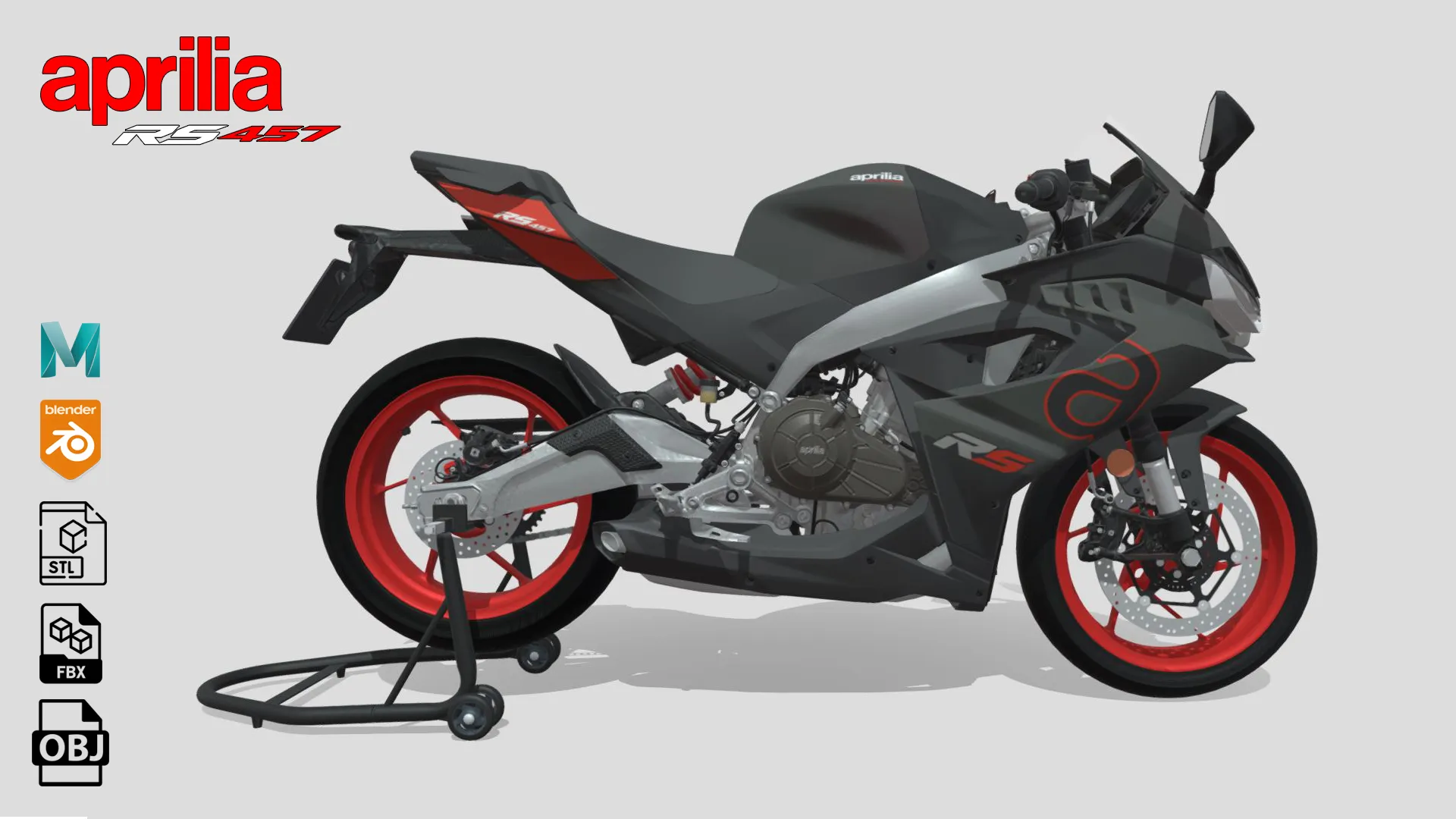 Aprilia RS 457 - 2024 3D Model .c4d .max .obj .3ds .fbx .stl .blend 