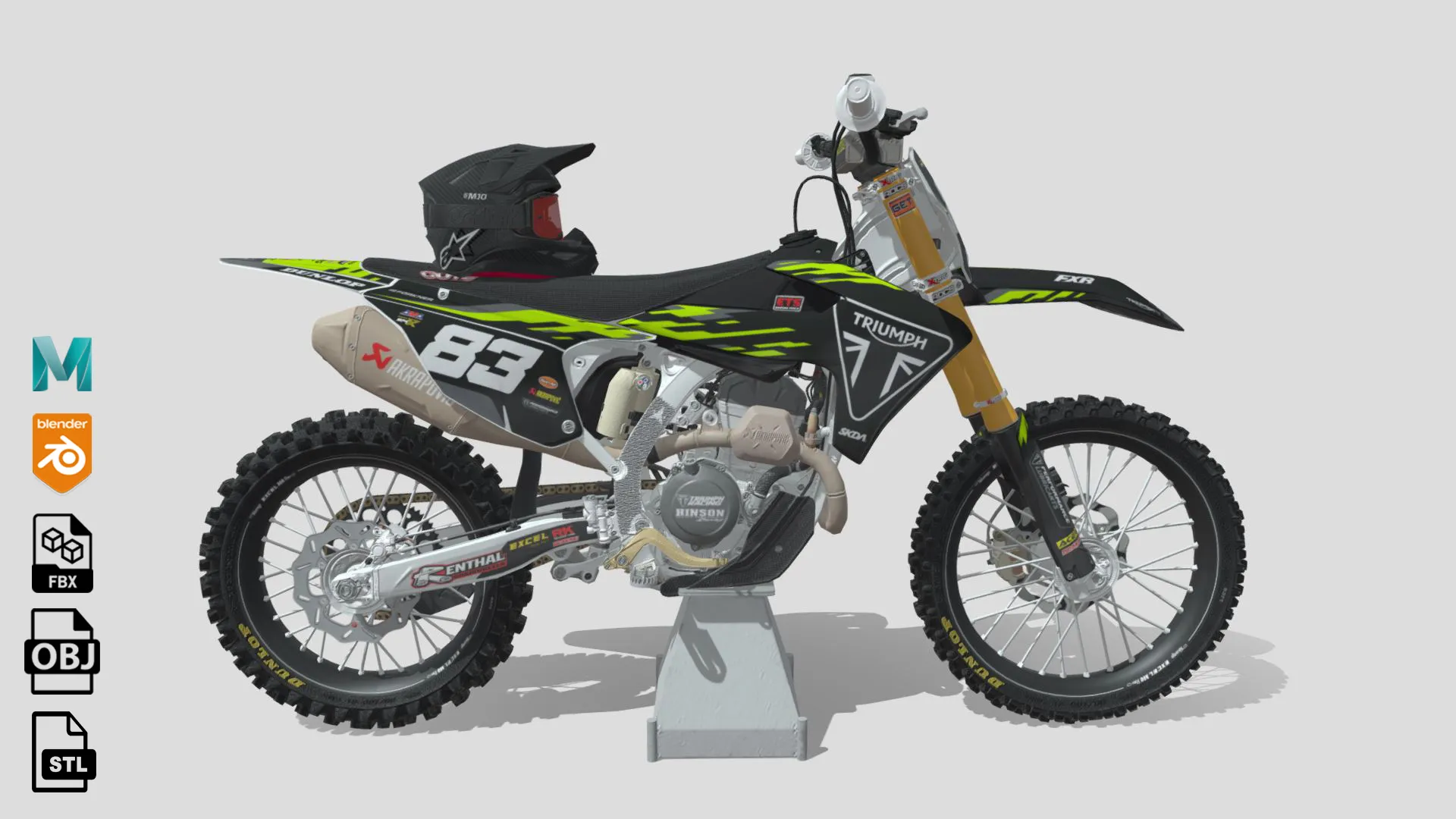 Triumph TF 250X 3D Model .c4d .max .obj .3ds .fbx .stl .blend 