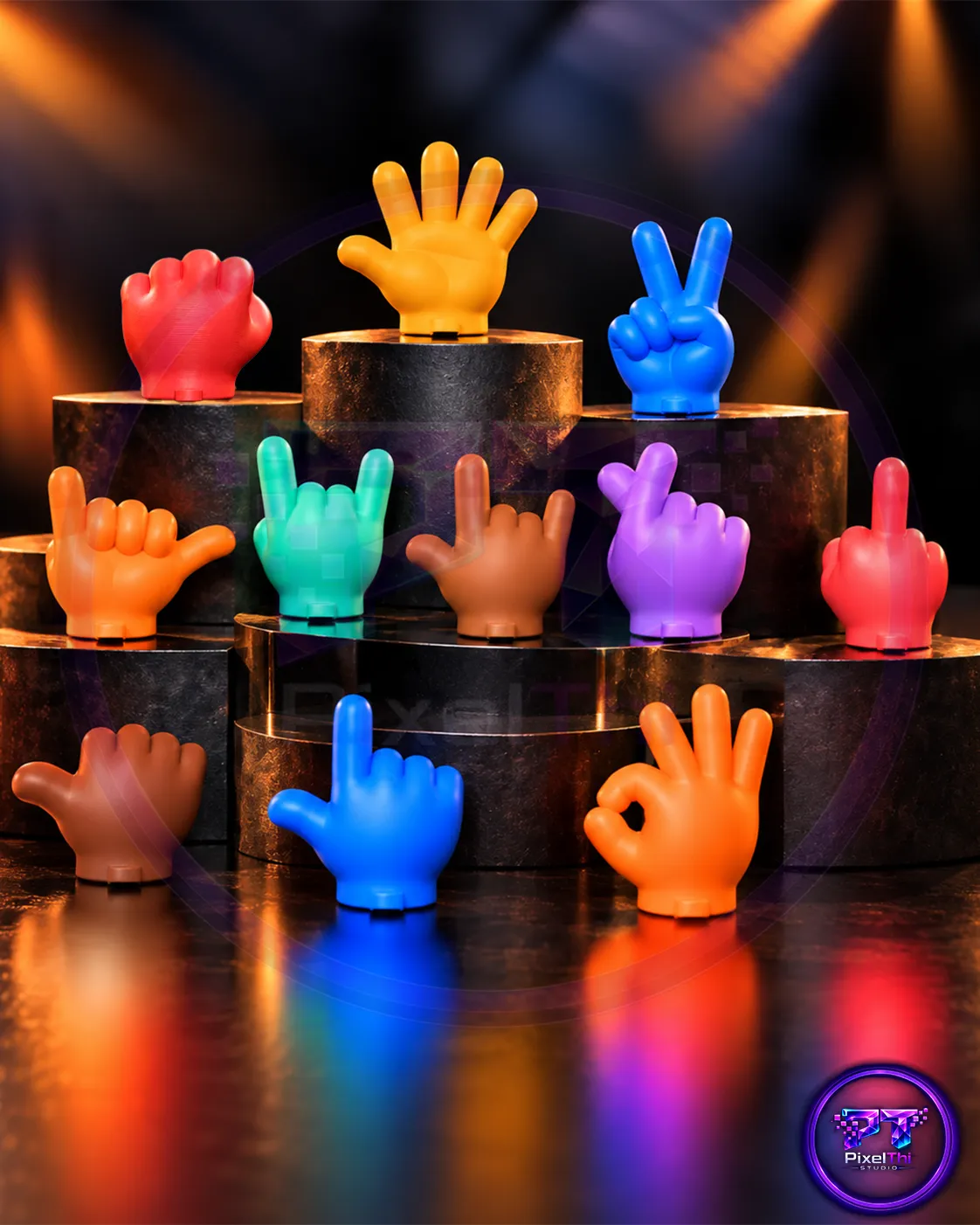 Cartoon Hand Gesture Keychain Mini Ornament Set STL 3D Print Model .c4d .max .obj .3ds .fbx .stl .blend 