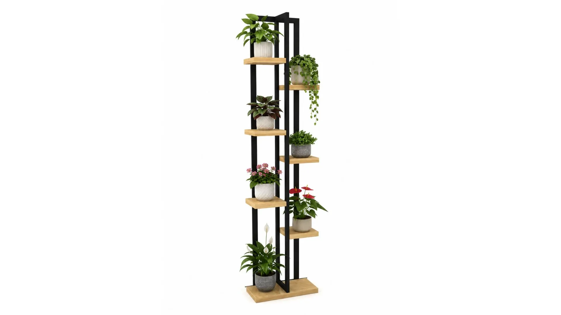Loft Style Metal Bookshelf with Oak Wood Shelves 3D Model .c4d .max .obj .3ds .fbx .stl .blend 