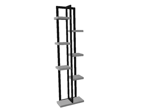 Loft Style Metal Bookshelf with Oak Wood Shelves 3D Model