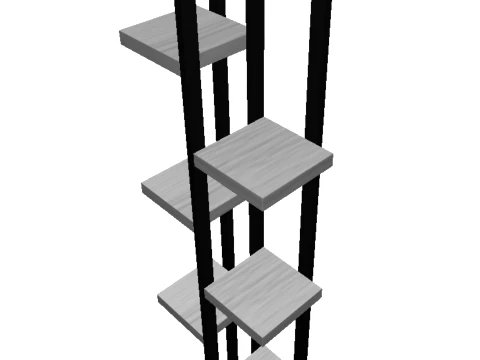 Loft Style Metal Bookshelf with Oak Wood Shelves 3D Model
