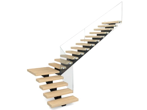 Escalier flottant moderne avec garde-corps en verre Modèle 3D