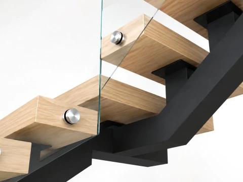 ガラス手すり付きのモダンなフローティング階段 3Dモデル