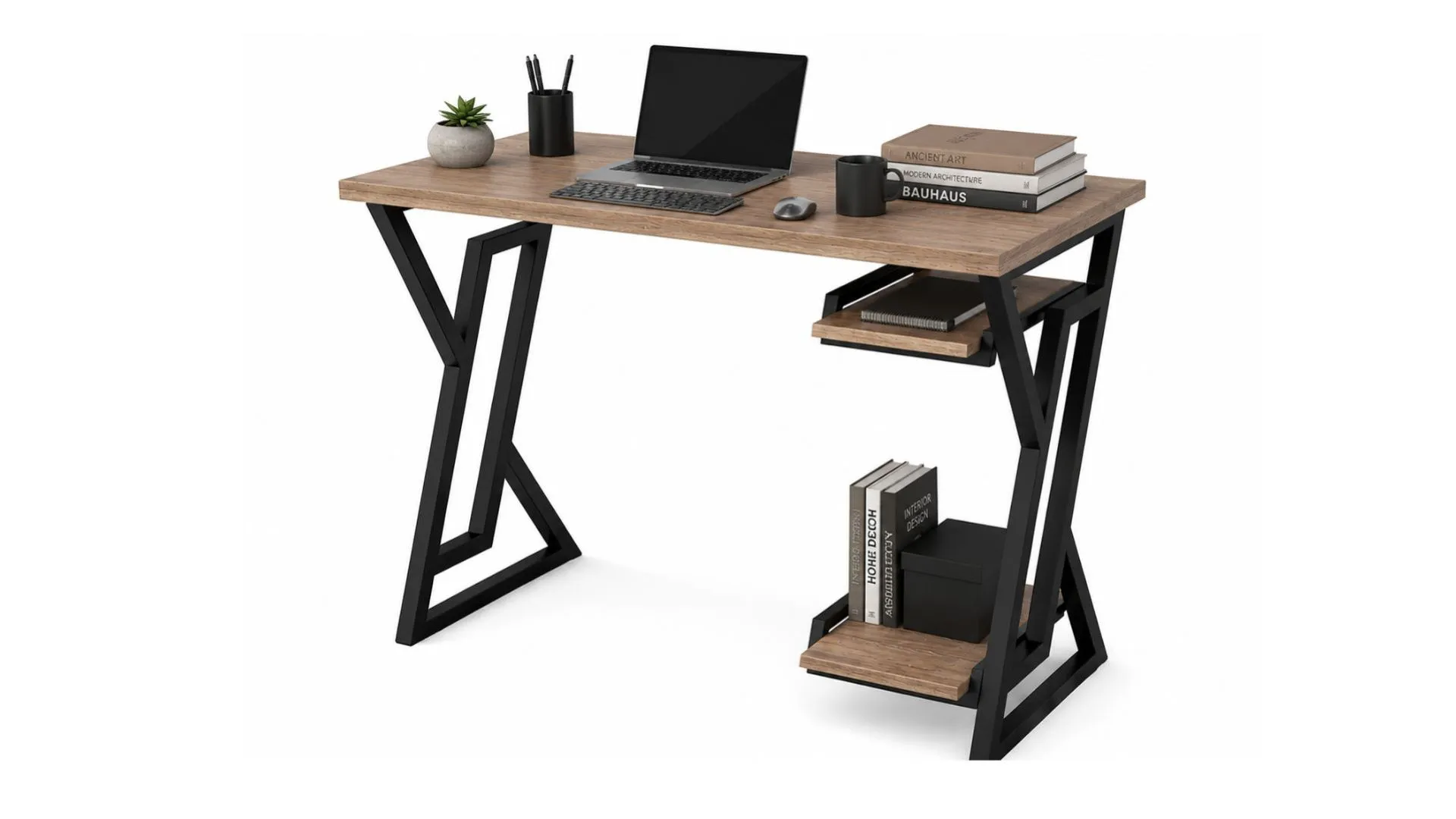 Modern Industrial Office Desk with Shelves 3D Model .c4d .max .obj .3ds .fbx .stl .blend