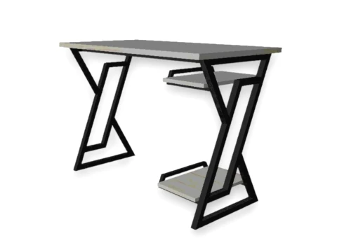 Modern Industrial Office Desk with Shelves 3D Model