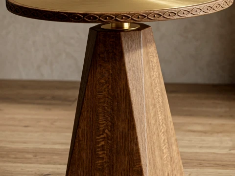 Aurelia Brass Pedestal Side Table Solid Wood Metal Manufacturing Drawings SolidWorks Files 3D Model