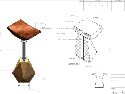 Facet Wooden Stool Manufacturing Drawings 3D Model